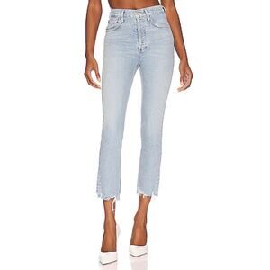 AGOLDE NWT Riley Crop High Rise Straight Bitter Size 32 Raw Fray Hem Button Fly